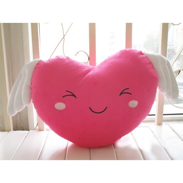 Grabadeal Valentine Smiling Love Heart with wings (Pink) - 30 cm
